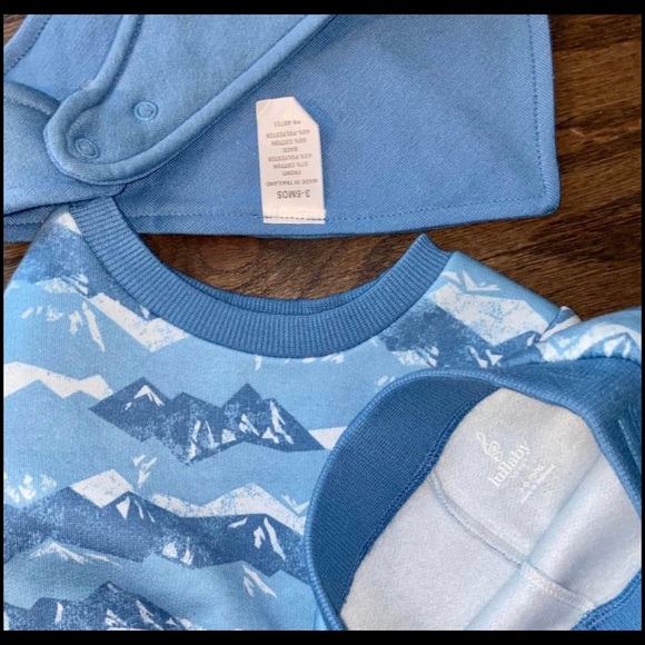 NEW 3-6 months 3 piece set sweatshirt sweatpants  bib blue walrus baby boy - Picture 4 of 5